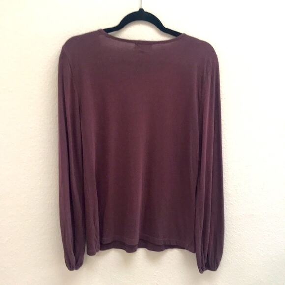 Michael Stars Long Sleeve V-Neck Tee Shirt with Balloon Sleeves Wine Size Small - Picture 2 of 6